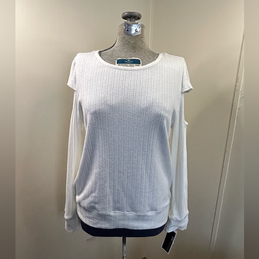 Design 365 New White Cold Shoulder Long Sleeve Shirt Women’s Medium